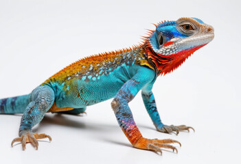 Obraz premium Brightly colored agama lizard, on white background