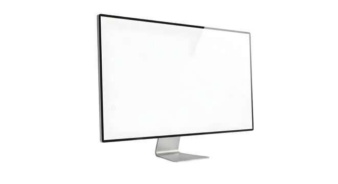 Modern computer monitor with a blank white screen isolated on transparent background