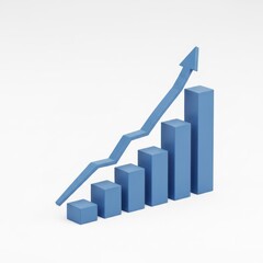 Blue bar graph with upward arrow, indicating progress, on a white background