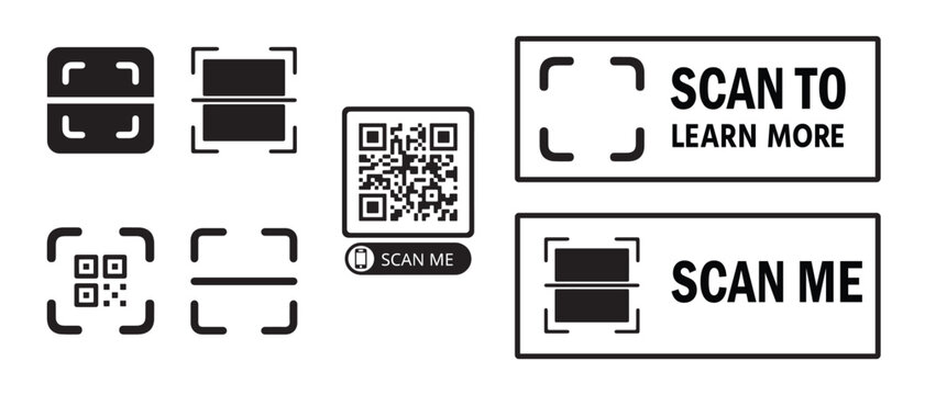 QR Code Scan Icons Set &ndash; Scan Me and Learn More Button Vector Collection
