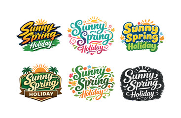 Sunny spring holiday. Set lettering. harmonious lettering variations of the same emblematic concept, each with different artistic
