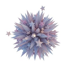 Fototapeta premium Spherical burst of pastel sharp shapes with star accents, isolated on white