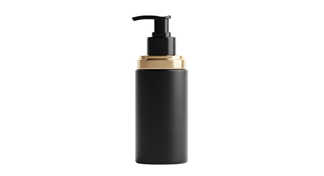Elegant black cosmetic bottle with pump dispenser beauty product packaging isolated on transparent background