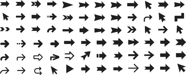 Naklejka premium Set of Arrow Icons – Black Outline Arrows Collection for Web Design and Cursor Navigation