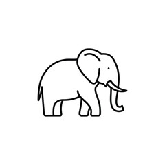 Obraz premium Simple black outline illustration of an elephant standing alone on a white background with a curved tusk and minimal facial features