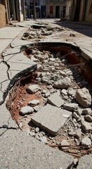 Damaged Concrete Sidewalk with Rebar Exposed