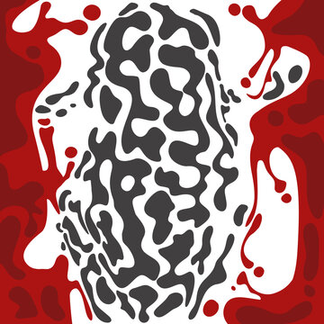 a red and black abstract painting of frog skin on white background. Abstract pattern