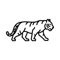 Obraz premium Black line drawing of tiger walking on white background simple animal illustration