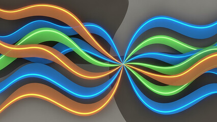 Colorful Neon Wavy Lines Background with Blue Green and Orange Glow