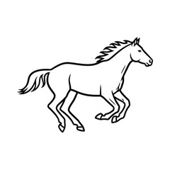 Running horse line art illustration in black on white background