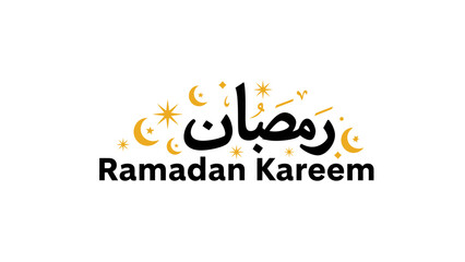 Ramadan Kareem Arabic Calligraphy with Crescent Moons and Stars.