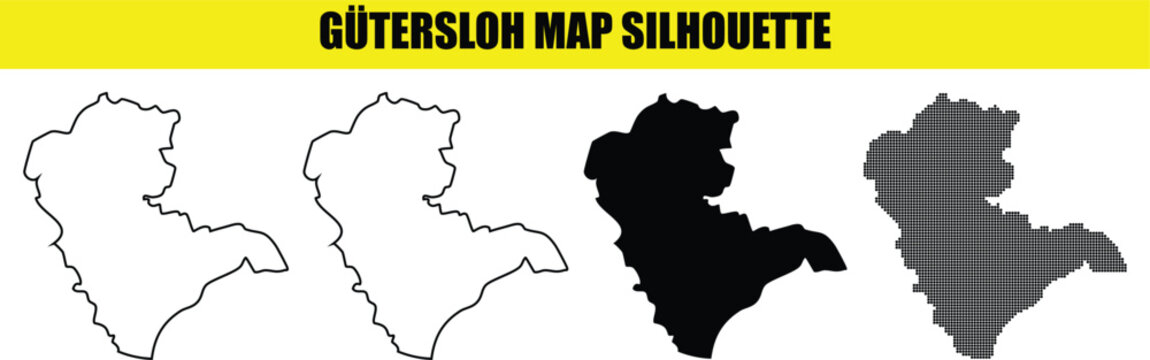 Gutersloh map silhouette black and white color contour line and dots pattern vector illustration