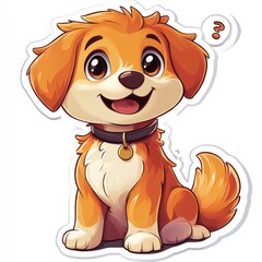 Naklejka premium A happy puppy sits with a joyful look, ready to play in a vibrant cartoon style