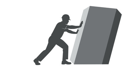 Man pushing large heavy block.