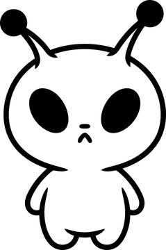 Cute little unhappy alien character with antenna. Childish simple adorable creature with grumpy expression for kids design. Vector illustration