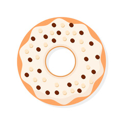 Top view illustration of a glazed donut with chocolate and vanilla topping isolated on light background.