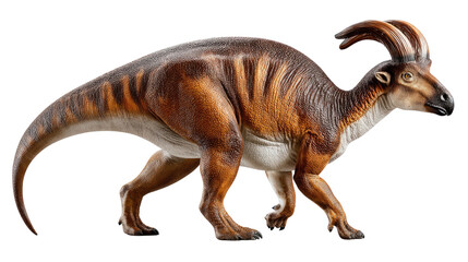 Naklejka premium Prehistoric Giant: A detailed studio shot of a Parasaurolophus, a herbivorous dinosaur with a distinctive crest. The image is a captivating look at an extinct life form.