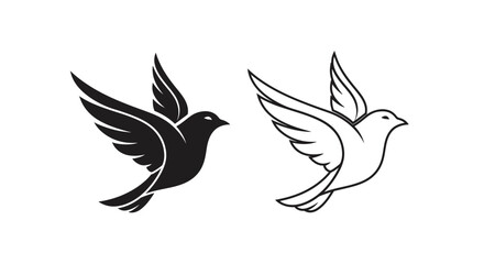 Obraz premium Two flying birds, one black and one white, against a white background. Vector