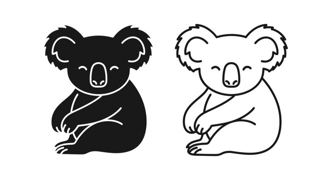 Two cute koala bear illustrations, simple line art, black and white sketch Vector