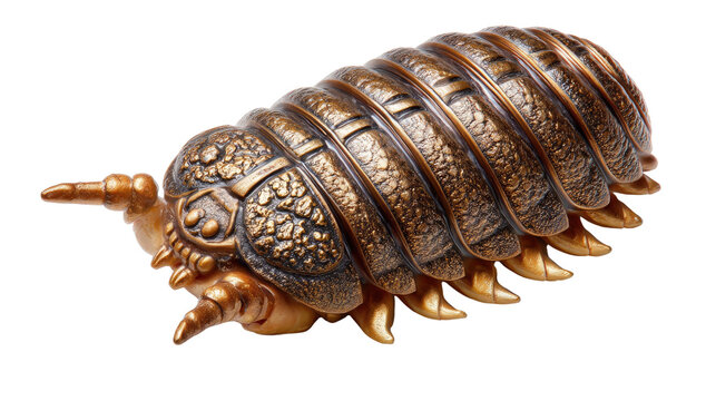 Ornate Isopod Sculpture: A detailed, golden sculpture of an isopod, showcasing intricate artistry and unique design. 