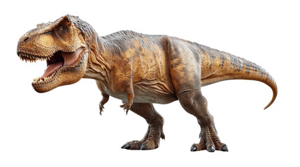 Fototapeta premium Tyrannosaurus Rex in Action: A formidable Tyrannosaurus Rex roars with might, showcasing the raw power and ancient majesty of this apex predator. A truly iconic representation of prehistoric life.