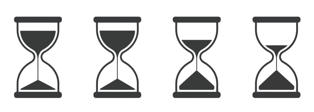 Hourglass icon collection, featuring sand timer symbols, reloading hourglass, and stopwatch vector icons for time, countdown, and duration graphics.