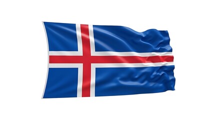 The Icelandic flag waving gently in the wind on a white background