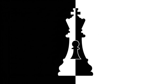 Abstract black and white chess king and pawn graphic
