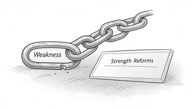 Chain representing weakness connecting to strength reforms concept