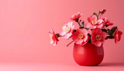 Naklejka premium Vibrant pink Flowers in a Minimalist red Arrangement