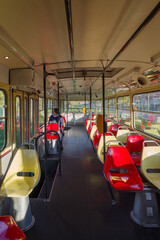 Woman inside vintage tram