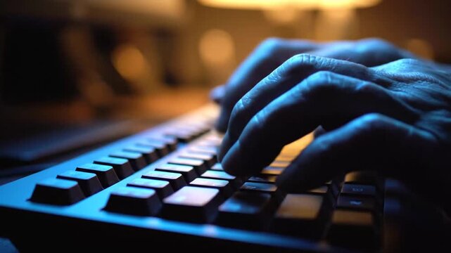 Hands Typing on Keyboard in Low Light.