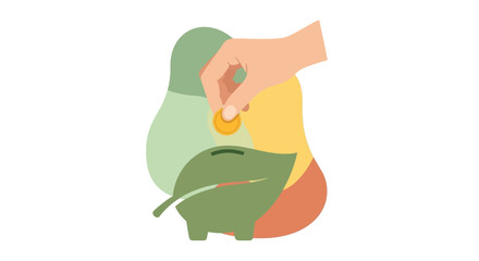 Hand holding piggy bank with coins.