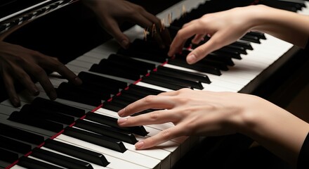 Obraz premium Two hands playing a grand piano.