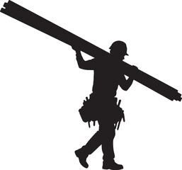 Naklejka premium Construction Worker Carrying Large Pipe Silhouette Isolated on White Background