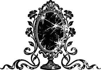 Vintage ornate mirror with floral decoration and distressed texture design