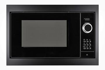 Obraz premium Modern black microwave oven closeup