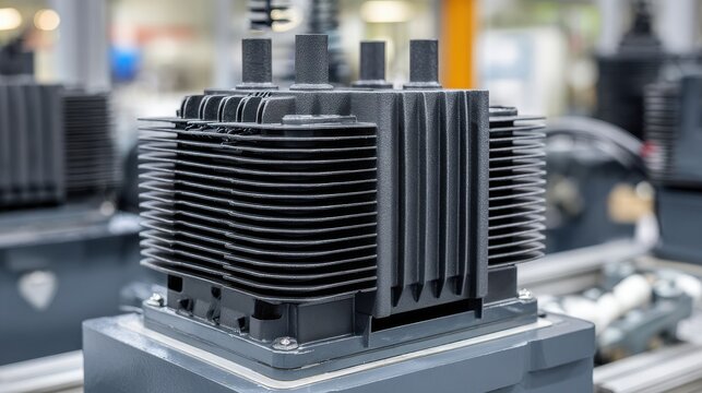 Close-up of a transformer cooling fin design and technology