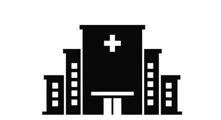 Fototapeta premium Simple black and white icon of a hospital building with a cross symbol