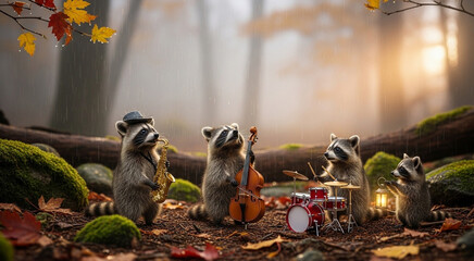 Fototapeta premium a group of people walking in the forest