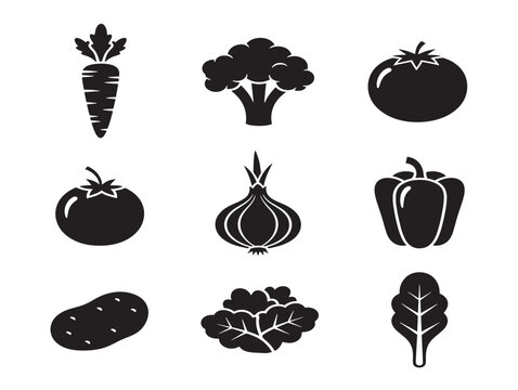 Simple kitchen vegetable icons with elegant culinary silhouette designs