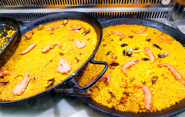Delicious traditional Valencian seafood paella
