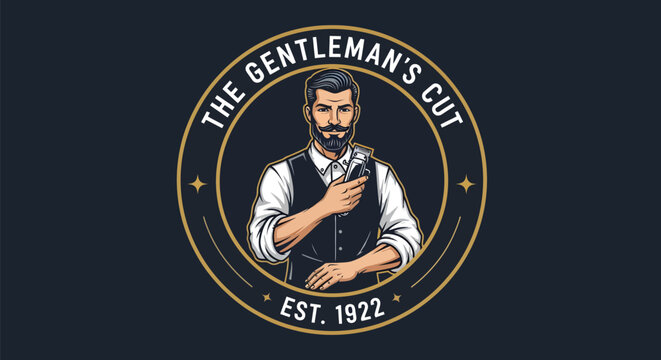 The Gentlemans Cut Barber Shop Logo with Vintage Man.