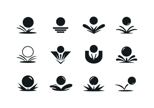   ball drop. Icon set. Set Logo of ball drop: bouncing ball impact. harmonious logo variations of the same emblematic concept, each with
