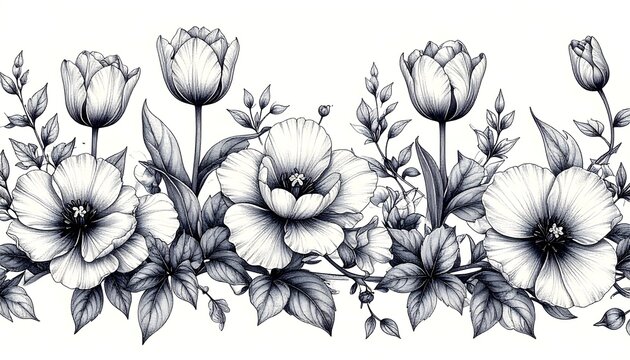 Detailed Blue Blackout Floral Border