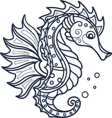 Obraz premium Intricate seahorse line art illustration with decorative patterns and swirling details