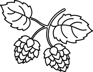 Fototapeta premium Hop plant branch with cones and leaves outline drawing for brewing and botanical design