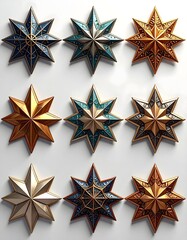 Obraz premium Decorative Star Ornaments Arranged in Grid Display