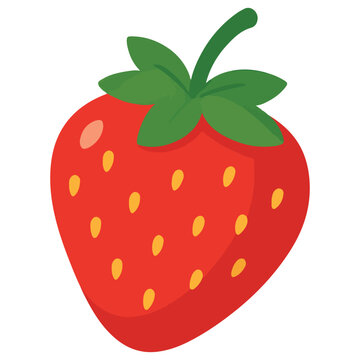 A red strawberry with tiny seeds and a green stem. A sweet and simple flat-style vector for dessert, berry, and summer themes.