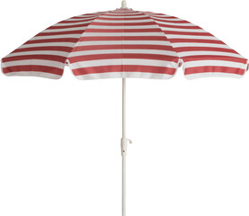 Obraz premium Red and white striped beach umbrella with stand outdoor isolated on a transparent background
